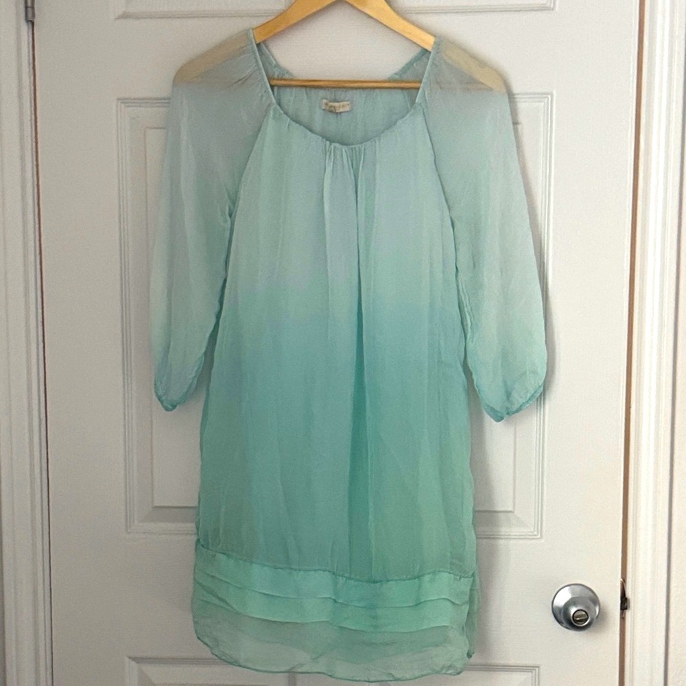 Prontomoda 100% Silk Mint Green Sheer Women's Dress